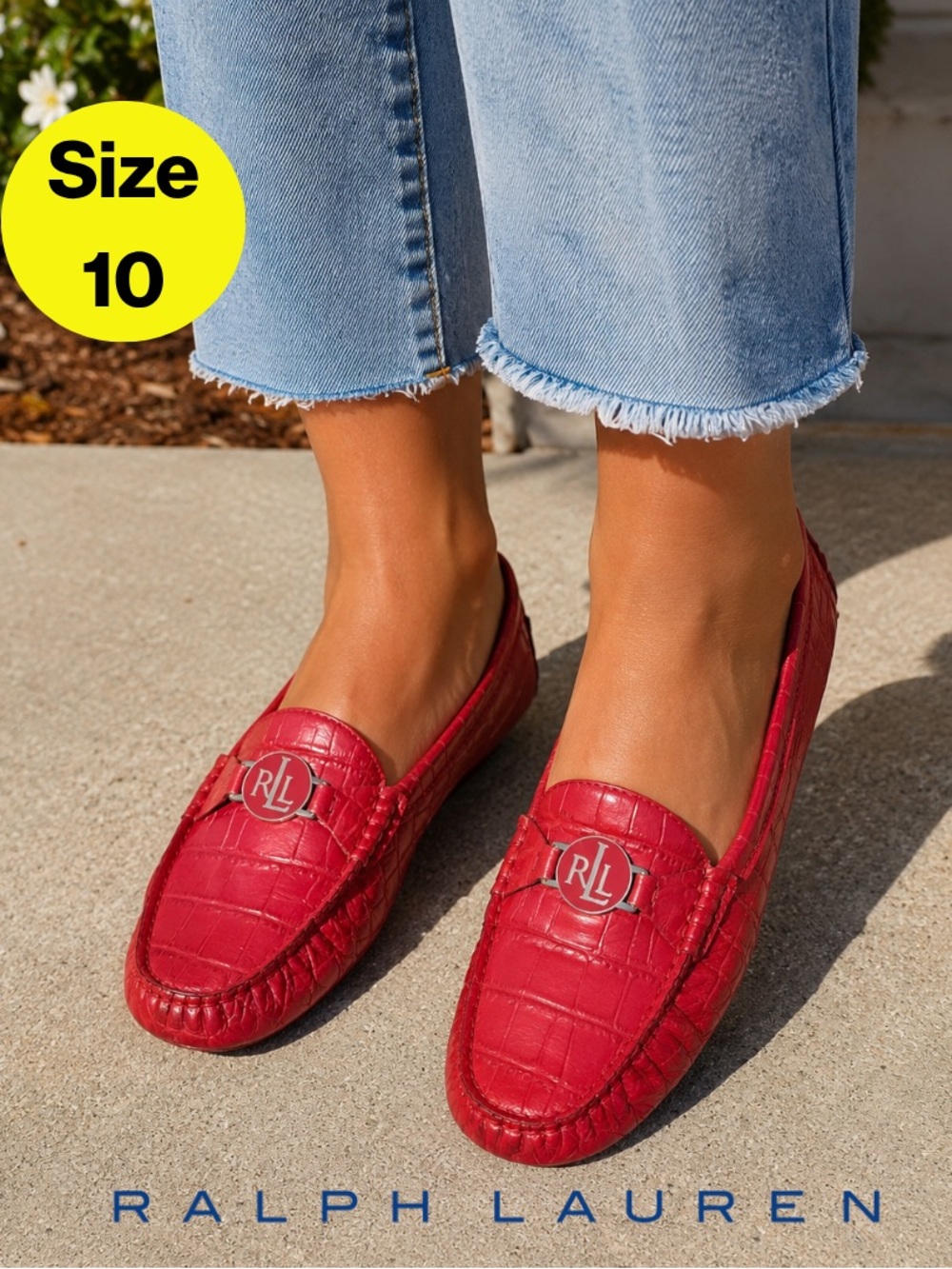 RALPH LAUREN ❤️ Red Croc-Embossed Logo Penny Loafers (Women’s 10)